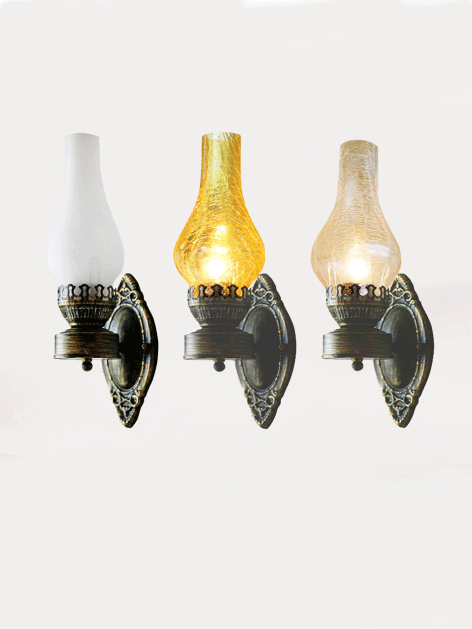 Vintage Bronze Wall Mount Kerosene Iron Light with Glass Shade