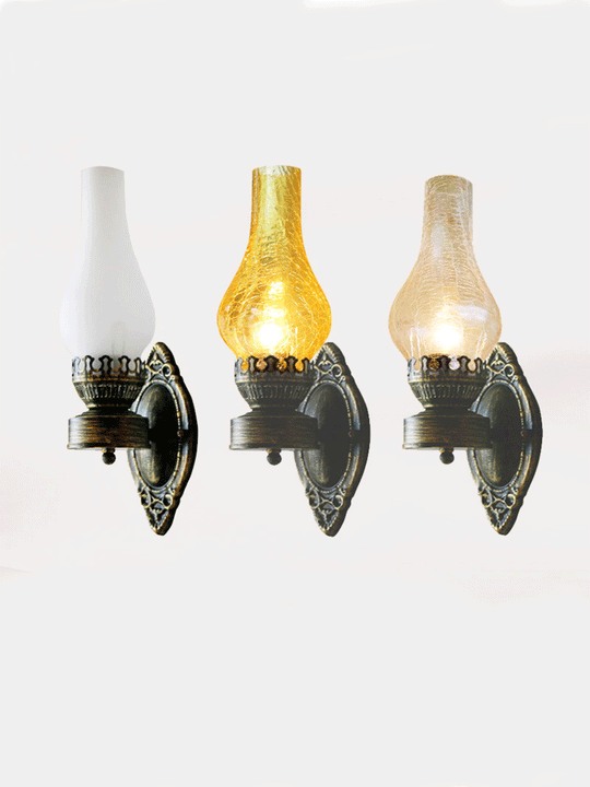Vintage Bronze Wall Mount Kerosene Iron Light with Glass Shade