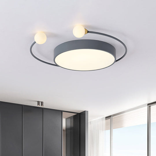 Modern Black/Grey LED Drum Ceiling Light with Dual Light Modes (White/Warm) - Flush Mount