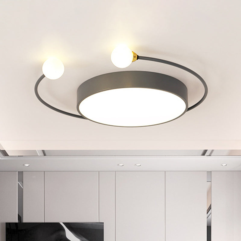 Modern Black/Grey LED Drum Ceiling Light with Dual Light Modes (White/Warm) - Flush Mount
