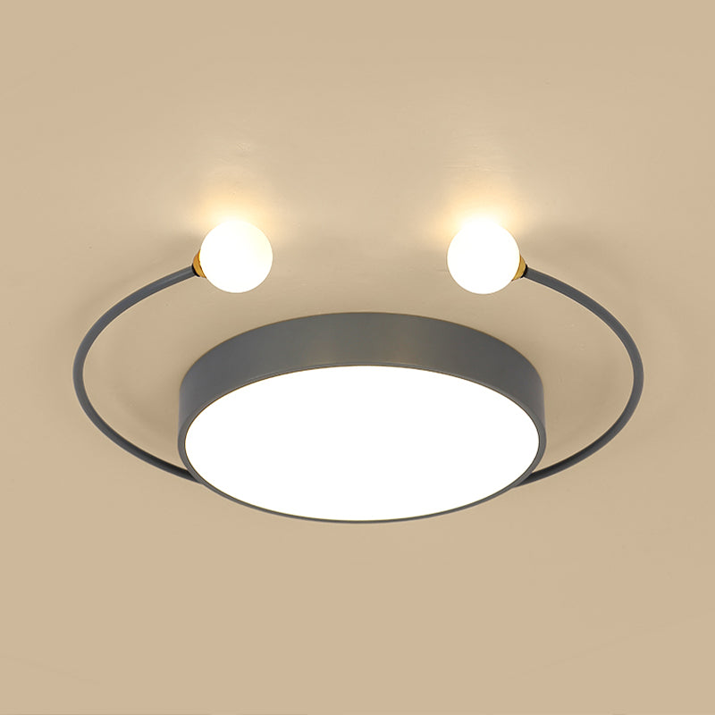 Modern Black/Grey LED Drum Ceiling Light with Dual Light Modes (White/Warm) - Flush Mount