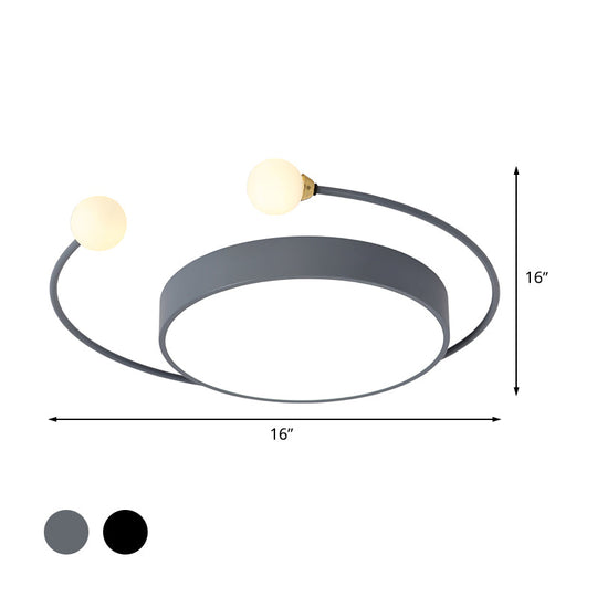 Modern Black/Grey LED Drum Ceiling Light with Dual Light Modes (White/Warm) - Flush Mount