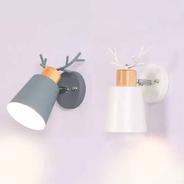 Rotatable Nordic Bucket Sconce with Antlers - Stylish Metal Wall Light for Study Room