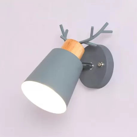 Rotatable Nordic Bucket Sconce with Antlers - Stylish Metal Wall Light for Study Room