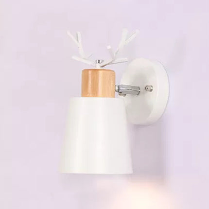 Rotatable Nordic Bucket Sconce with Antlers - Stylish Metal Wall Light for Study Room