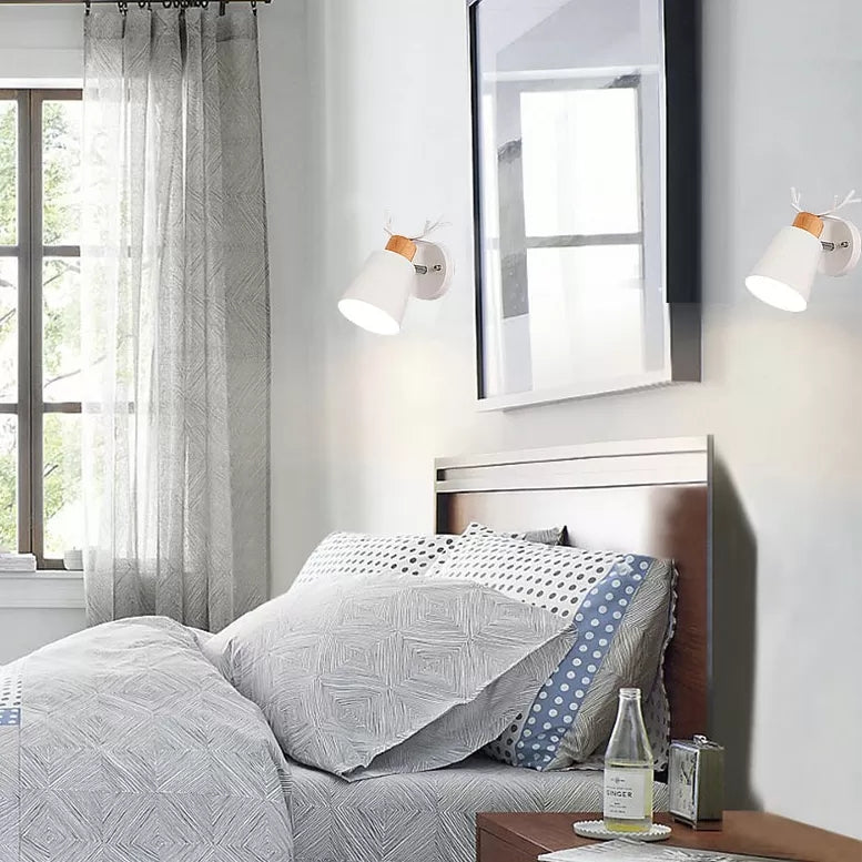 Rotatable Nordic Bucket Sconce with Antlers - Stylish Metal Wall Light for Study Room