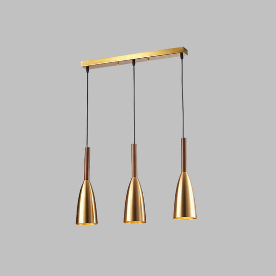 Modern Gold Bullet Pendant Light with 3 Bulbs & Linear Canopy