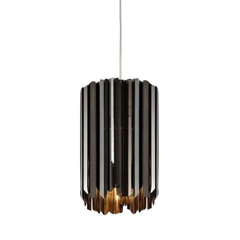 Modern Metal Pendant Light with Black/Chrome/Gold Finish - 1-Light Cylindrical Hanging Lamp
