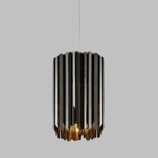 Modern Metal Pendant Light with Black/Chrome/Gold Finish - 1-Light Cylindrical Hanging Lamp