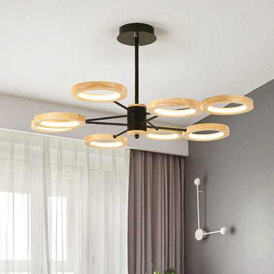 Modern Wood Sputnik Chandelier Pendant Light - 3/5/6 Lights - Black LED Hanging Ceiling Lamp in Natural Light