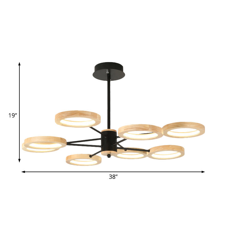 Modern Wood Sputnik Chandelier Pendant Light - 3/5/6 Lights - Black LED Hanging Ceiling Lamp in Natural Light