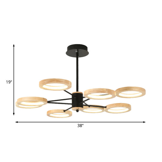 Modern Wood Sputnik Chandelier Pendant Light - 3/5/6 Lights - Black LED Hanging Ceiling Lamp in Natural Light