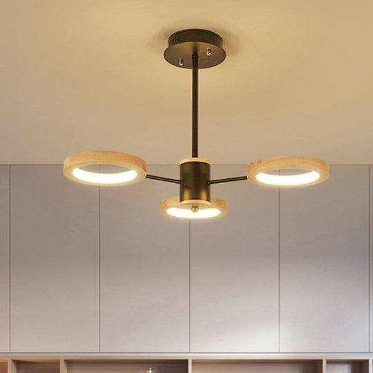 Modern Wood Sputnik Chandelier Pendant Light - 3/5/6 Lights - Black LED Hanging Ceiling Lamp in Natural Light