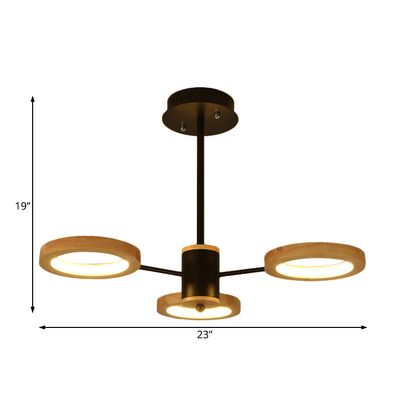 Modern Wood Sputnik Chandelier Pendant Light - 3/5/6 Lights - Black LED Hanging Ceiling Lamp in Natural Light