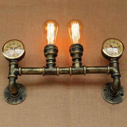 Farmhouse Wall Mount Sconce Light with Iron Brass Finish, Pipe Design, and 2 Lights
