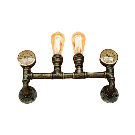Farmhouse Wall Mount Sconce Light with Iron Brass Finish, Pipe Design, and 2 Lights