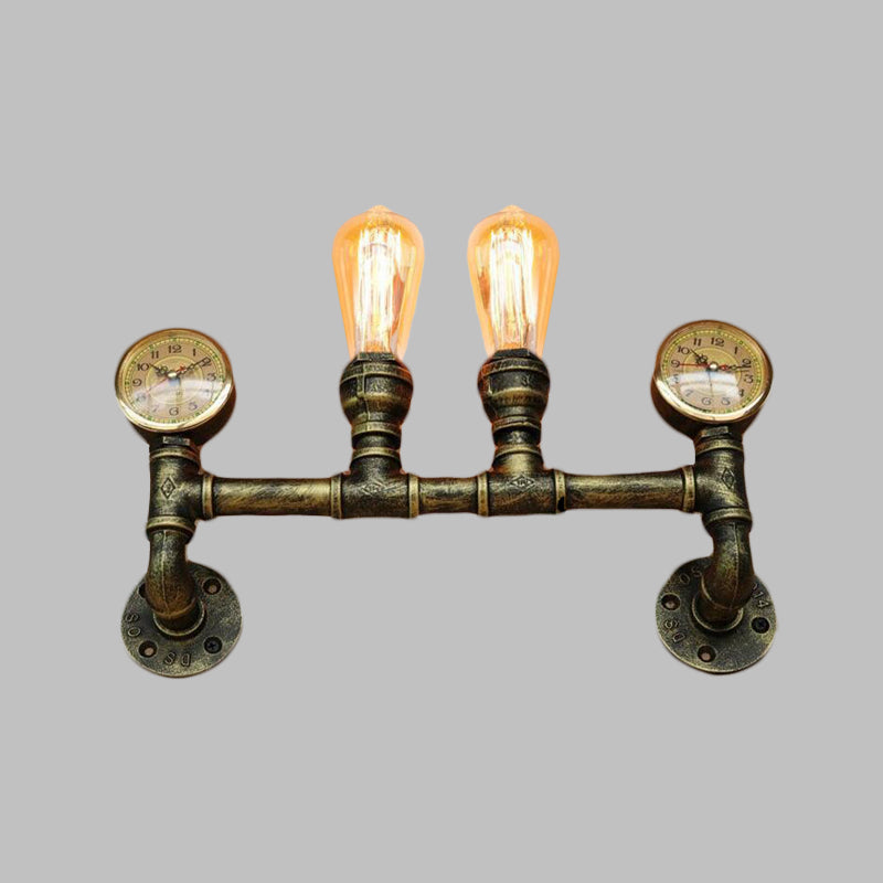 Farmhouse Wall Mount Sconce Light with Iron Brass Finish, Pipe Design, and 2 Lights