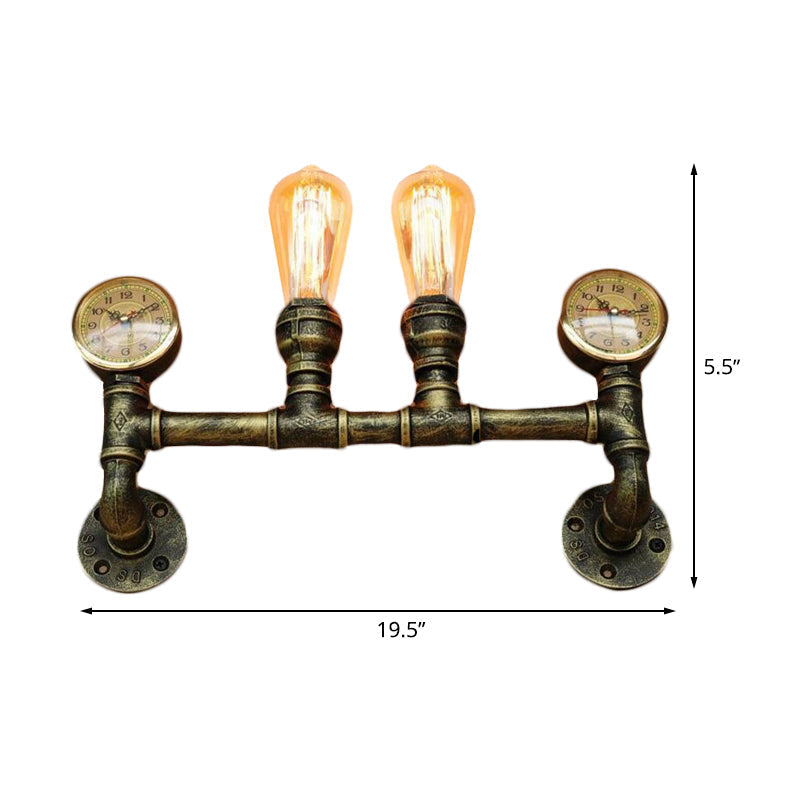 Farmhouse Wall Mount Sconce Light with Iron Brass Finish, Pipe Design, and 2 Lights