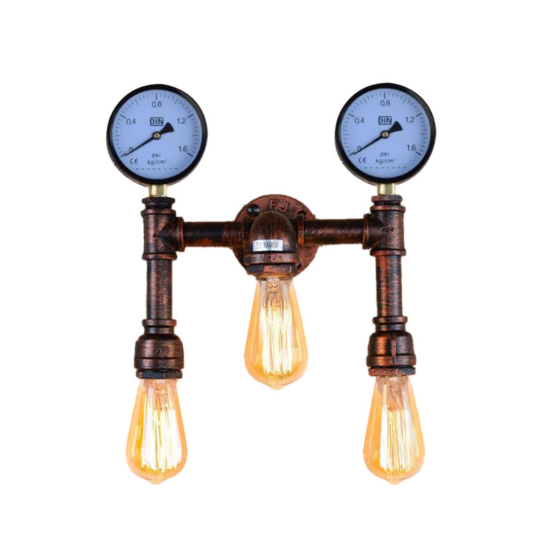 Vintage Water Pipe Metal Wall Sconce Lamp in Copper - 3 Bulbs Wall Light Fixture with 2-Gauge Deco