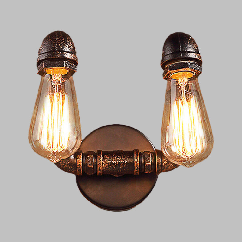 Antiqued Metal Rust Finish Wall Mount Lamp - Vintage Style 2-Light Wall Sconce for Coffee House