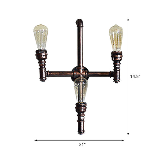 Rustic Farmhouse Pipe Sconce: 3-Bulb Wall-Mounted Lamp with Metallic Finish