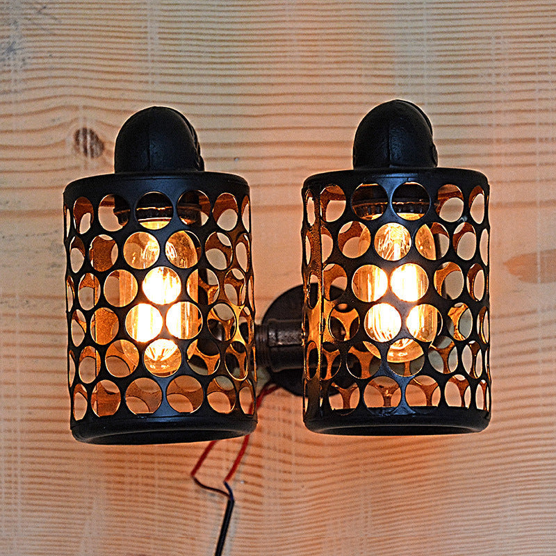 Farmhouse Wall Sconce with Hollow-Out Design and Metallic Black Finish