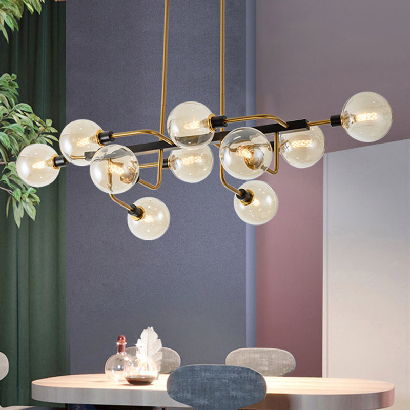 Contemporary Starburst Chandelier: 10-Light Amber/Smoke Gray/Cream Glass Hanging Lamp