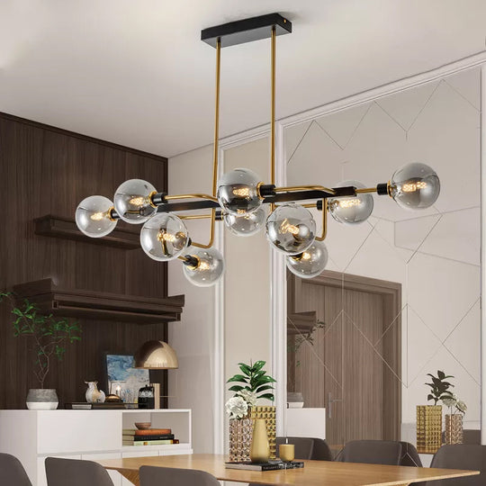 Contemporary Starburst Chandelier: 10-Light Amber/Smoke Gray/Cream Glass Hanging Lamp