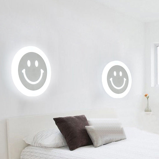 Smiley Face LED Sconce Lamp - Ultra-Thin Acrylic Shade, Warm/White LED Wall Lighting