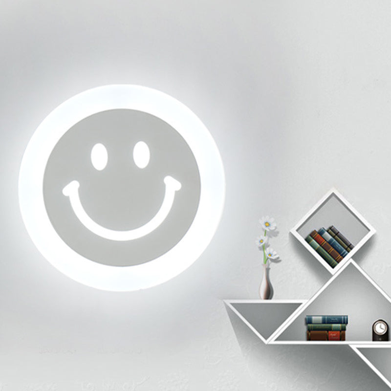 Smiley Face LED Sconce Lamp - Ultra-Thin Acrylic Shade, Warm/White LED Wall Lighting