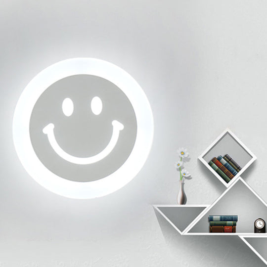 Smiley Face LED Sconce Lamp - Ultra-Thin Acrylic Shade, Warm/White LED Wall Lighting