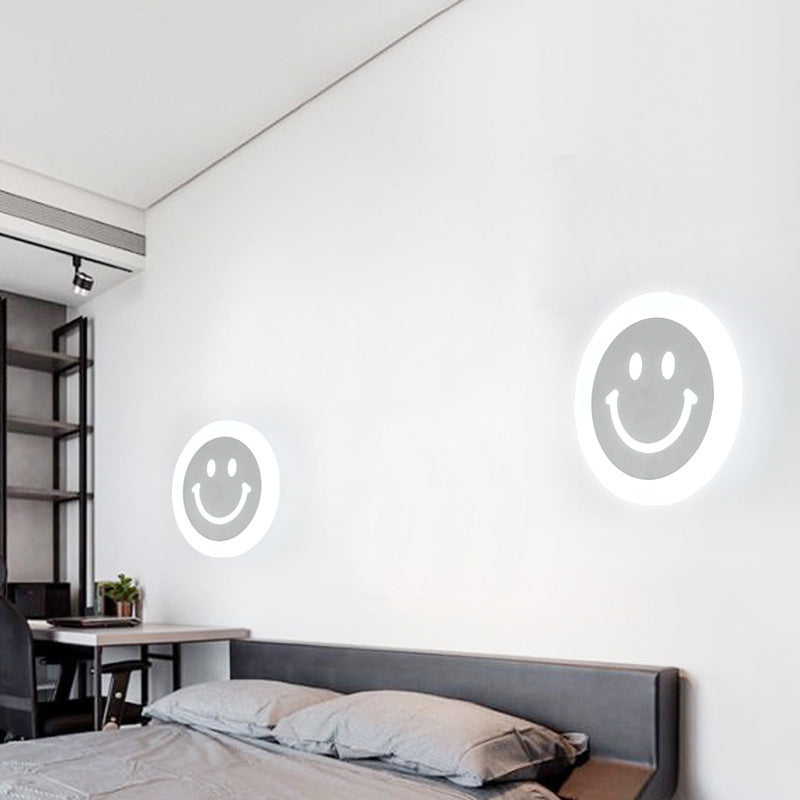 Smiley Face LED Sconce Lamp - Ultra-Thin Acrylic Shade, Warm/White LED Wall Lighting