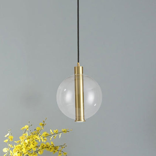 Minimalist Gold LED Pendant Lamp with Clear Glass Shade - Bedroom Ceiling Light