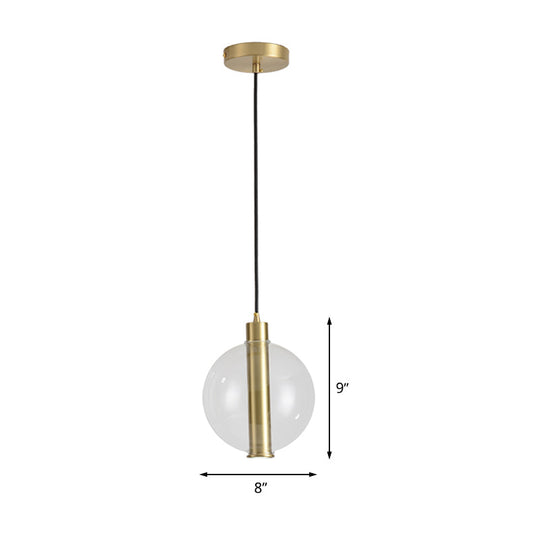 Minimalist Gold LED Pendant Lamp with Clear Glass Shade - Bedroom Ceiling Light