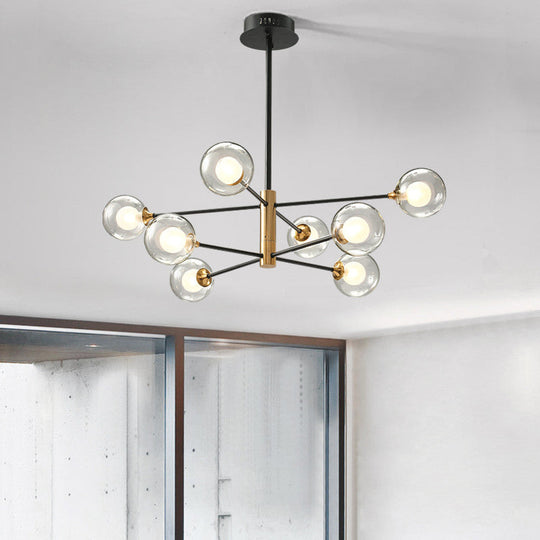 Modern Black & Gold 8-Light Pendant Chandelier with Clear Glass - Ball Living Room Hanging Lighting