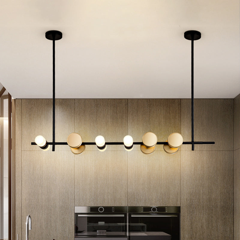 Contemporary Black Iron Pendant Chandelier with 6 Lights for Linear Kitchen Ceiling