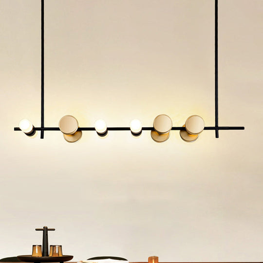 Contemporary Black Iron Pendant Chandelier with 6 Lights for Linear Kitchen Ceiling