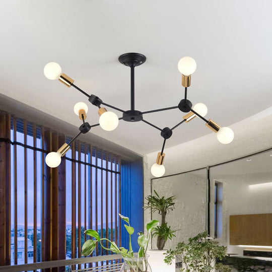 Black Metal Branch Chandelier Pendant Light - Contemporary 8-Light Ceiling Fixture for Bedroom