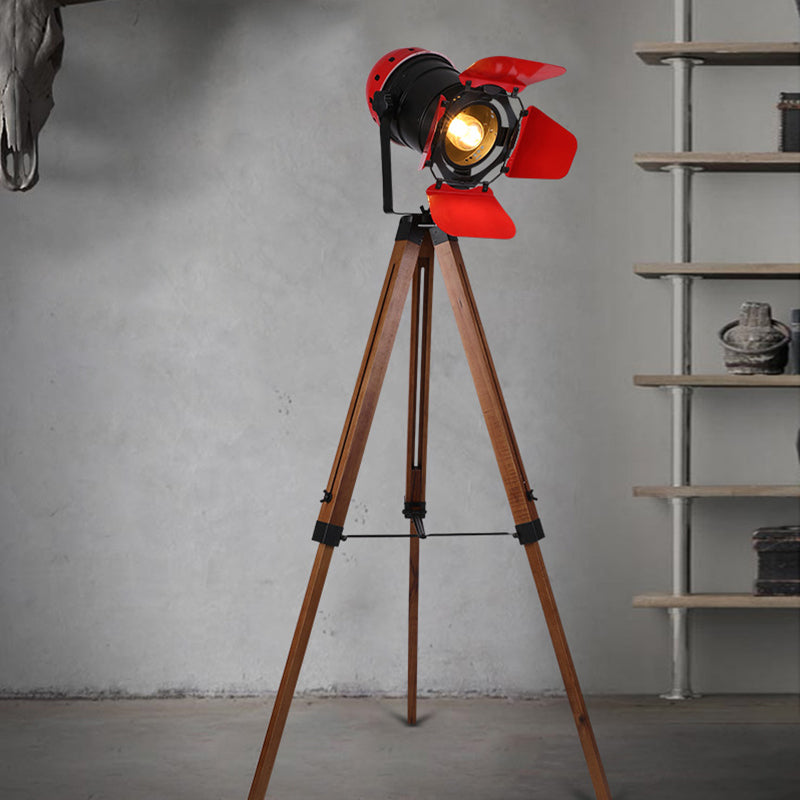 Industrial Metal Tripod Floor Reading Lamp - Black/Black & Red