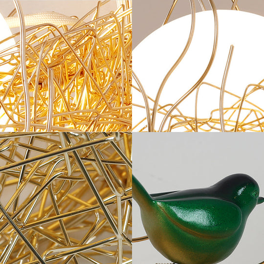 Postmodern Opal Glass Globe Wall Sconce Light with Bird Nest Design - Gold Wall Lamp 14"/15" Wide