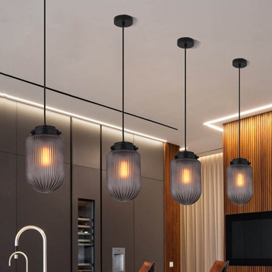 Modern Capsule Pendant Light in Smoke Gray/White with Prismatic Glass - Perfect for Kitchen Island