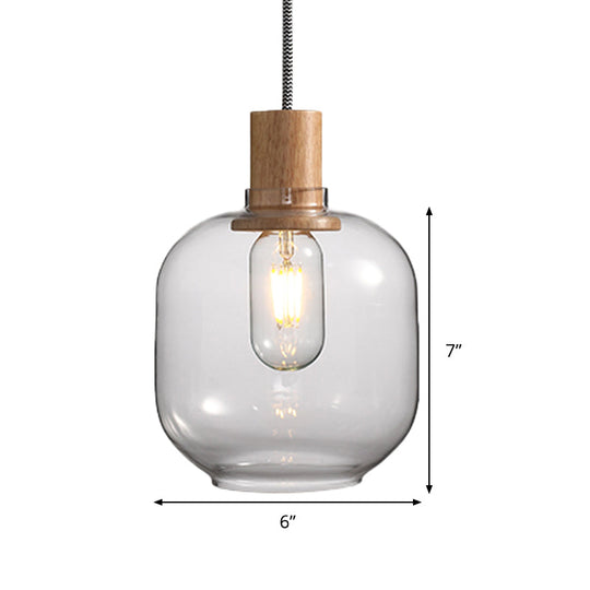 Nordic Clear Glass Jar Hanging Light Fixture for Bedroom - 1 Light Kit - 5"/6" Wide