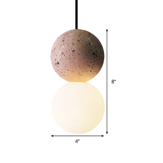 Modern Glass and Terrazzo Double Ball Pendant Light in Pink/Grey- 1-Light Ceiling Hanging Lamp