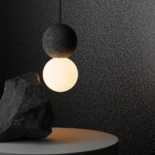 Modern Glass and Terrazzo Double Ball Pendant Light in Pink/Grey- 1-Light Ceiling Hanging Lamp