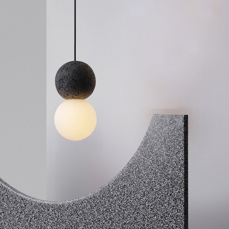 Modern Glass and Terrazzo Double Ball Pendant Light in Pink/Grey- 1-Light Ceiling Hanging Lamp