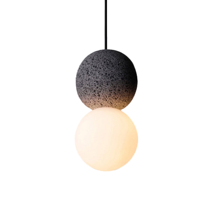 Modern Glass and Terrazzo Double Ball Pendant Light in Pink/Grey- 1-Light Ceiling Hanging Lamp