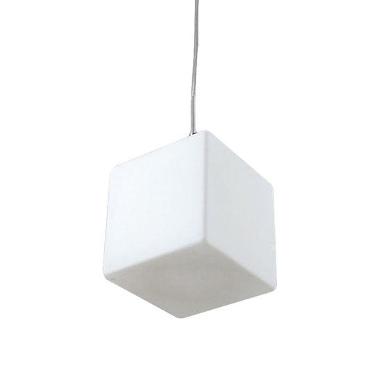 Minimalist Hanging Glass Pendant Light - White Cubic Design, 5"/6"/8" Width