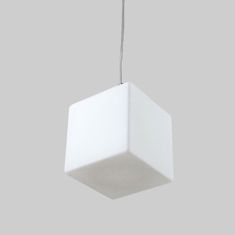 Minimalist Hanging Glass Pendant Light - White Cubic Design, 5"/6"/8" Width