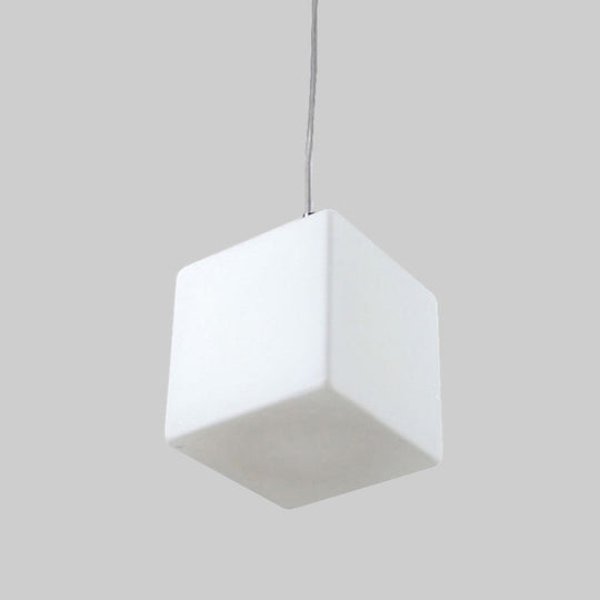 Minimalist Hanging Glass Pendant Light - White Cubic Design, 5"/6"/8" Width