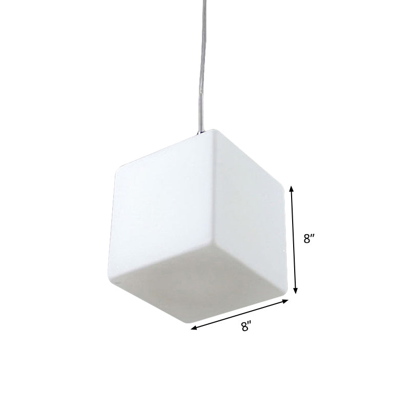 Minimalist Hanging Glass Pendant Light - White Cubic Design, 5"/6"/8" Width